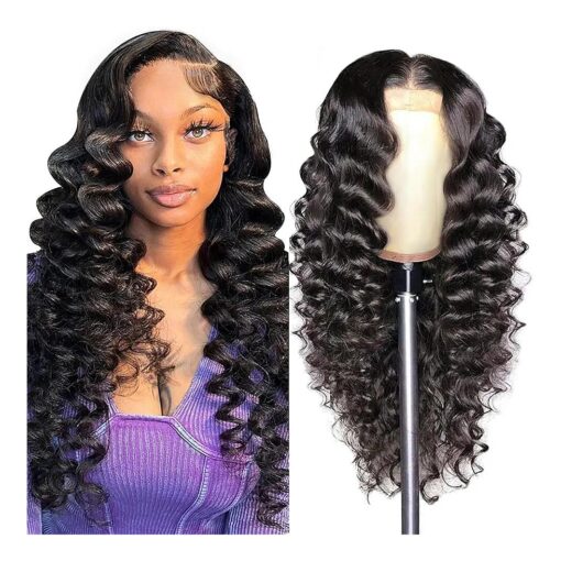 Deep Wave Lace Front Wigs Human Hair Glueless Wigs Pre Plucked with Baby Hair 180 Density 13x4 HD Transparent Lace Front Wigs for Women ( 26 Inch, Deep Wave Wigs )