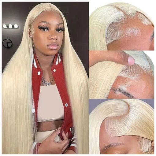 GZX 26 Inch 613 Lace Front Wig Human Hair 13X4 Blonde Straight HD Transparent Lace Frontal Wigs Human Hair Pre Plucked with Baby Hair 180 % Density Blonde Glueless Wigs Human Hair