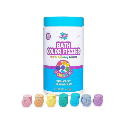 Tub Works ( r ) Bath Color Fizzies, 150 Count | Nontoxic & Fragrance-Free | Fizzy, Bath Color Tablets for Kids | Create Fun Bath Colors | Water Tablets in 7 Colors for Variety | Bath Bombs for Kids Bath