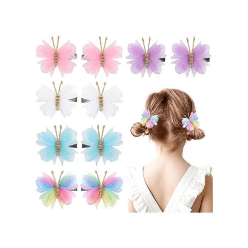 10PCS Mini Butterfly Hair Clips, Oaoleer 2" Tulle Mesh Hair Bow Pins Colorful Butterfly Hair Barrettes Wedding Hair Accessories for Baby Girls Women Halloween Cosplaying Party Decor ( Tulle Butterfly )