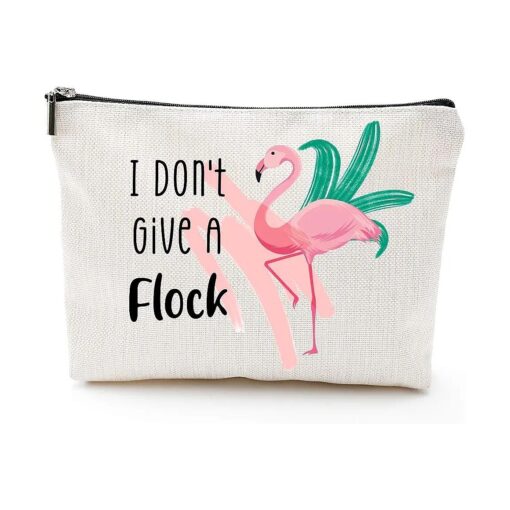 Blue Leaves I Do n't Give A Flock - Flamingo Bag, Flamingo Gift, Funny Pun Makeup Bag, Fun Gifts for Women