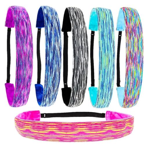 FROG SAC 6 Tie Dye Headbands for Girls, Adjustable No Slip Hair Bands for Kids, Stretch Elastic Sport Headband Hair Accessories for Teens, Cute Athletic Head Band Pack for Women