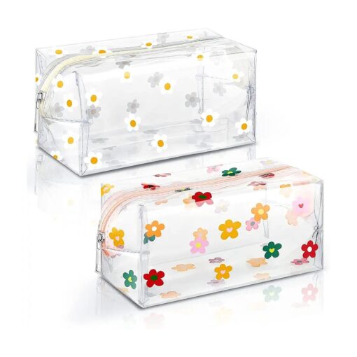 Amylove 2 Pack Cute Flower Makeup Bags Floral Cosmetic Bag Daisy Zippered Pouches Portable Toiletry Bags for Women Travel Vacation Bathroom Organizing ( Daisy )