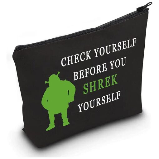 LEVLO Funny Monster Movie Cosmetic Make Up Bag Green Monster Fans Gift Check Yourself Before You Shrek Yourself Makeup Zipper Pouch Bag For Women Girls