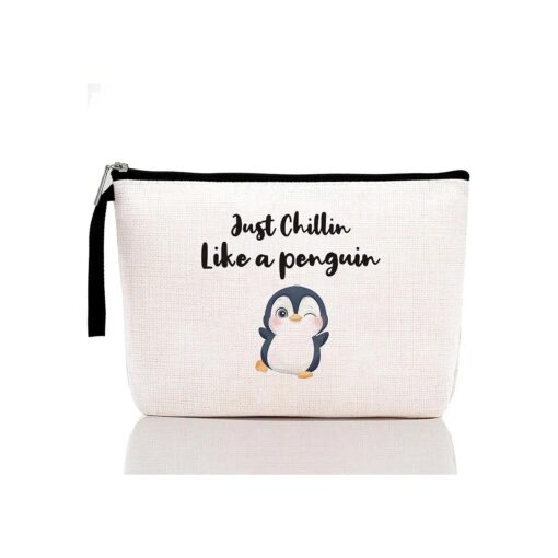 Funny Makeup Bag, Penguin Gifts, Penguin Lover Gifts, Penguin Accessories for Women, Girls, Penguin Breeder, Penguin Birthday Party Supplies, Just Chillin Like A Penguin Cosmetic Bags Zipper Pouch