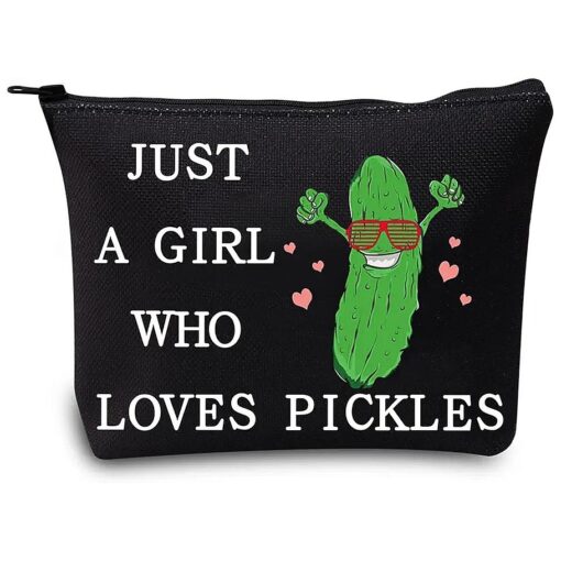 LEVLO Funny Pickle Cosmetic Bag Pickle Food Costume Party Gift Just A Girl Who Loves Pickles Makeup Zipper Pouch Bag Pickle Lover Gift ( Loves Pickles Black )