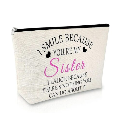 Sisters Gifts from Sister Makeup Bag Best Friend Birthday Gift for Soul Sister Big Sister Cosmetic Bag Sister In Law Gift Friendship Gift for Women Travel Cosmetic Pouch Valentines Day Graduation Gift