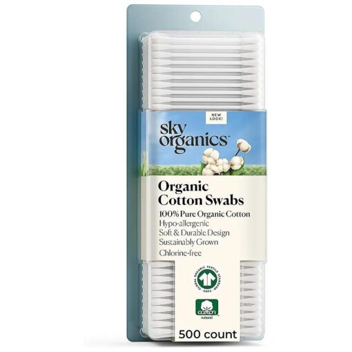 Sky Organics Organnic Cotton Swabs for Sensitive Skin, 100 % Pure GOTS Certified Organic for Beauty & Personal Care, 500 ct .