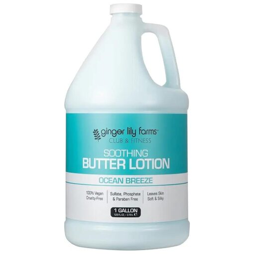 Ginger Lily Farms Club & Fitness Soothing Butter Lotion for Dry Skin, 100 % Vegan & Cruelty-Free, Ocean Breeze Scent, 1 Gallon ( 128 fl oz ) Refill