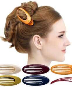 RC ROCHE ORNAMENT 6 Pcs Hair Clip Classic Oval Side Opening Slide Plastic Curve Flat Comb Inner Teeth Clamp Barrette Girls Ladies Beauty Accessory Grip, Large Classic Multicolor