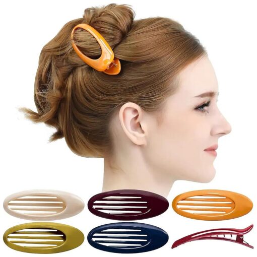 RC ROCHE ORNAMENT 6 Pcs Hair Clip Classic Oval Side Opening Slide Plastic Curve Flat Comb Inner Teeth Clamp Barrette Girls Ladies Beauty Accessory Grip, Large Classic Multicolor