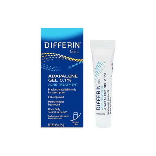 Differin Acne Treatment Gel, 30 Day Supply, Retinoid Treatment for Face with 0.1 % Adapalene, Gentle Skin Care for Acne Prone Sensitive Skin, 15g Tube