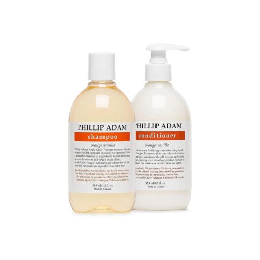 Phillip Adam Orange Vanilla Shampoo and Conditioner Set for All Types of Hair - Apple Cider Vinegar Formula - Enhance Shine and Restore Smoothness - 12 Ounce Each