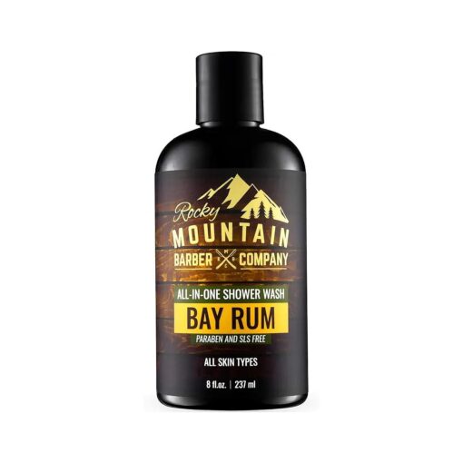 Rocky Mountain Barber Company Bay Rum All-In-One Body Wash - Shampoo, Body Wash, Conditioner, Face Wash & Beard Wash with Aloe Leaf Juice - 8 oz