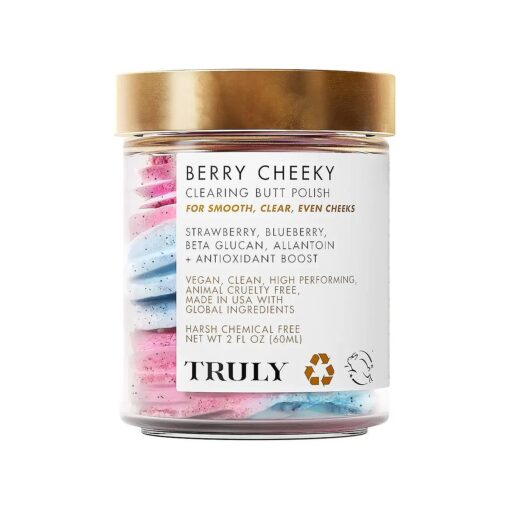 Truly Beauty Berry Cheeky Clearing Butt Polish Gentle Acne Body Scrub - Bacne and Acne Body Wash - Exfoliating Body Scrub and Bum Acne Treatment - Butt Acne Clearing Treatment and Butt Scrub - 2 OZ