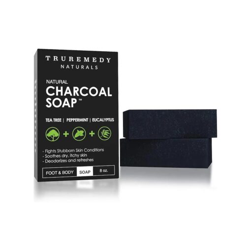 Natural Activated Charcoal Soap Bar ( 2-Pack ) - Hand, Foot & Body Soap - Tea Tree, Peppermint & Charcoal Soap - Vegan, Cruelty Free - Made In USA - 8 Oz