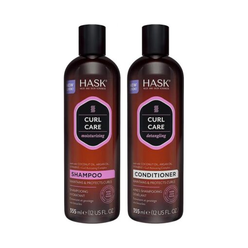 HASK CURL CARE Shampoo + Conditioner Set Coconut and Argan Oil, for Curly Hair Types, Vegan, Color Safe, Gluten-Free, Sulfate-Free, Paraben-Free, Cruelty-Free - 1 Shampoo and 1 Conditioner