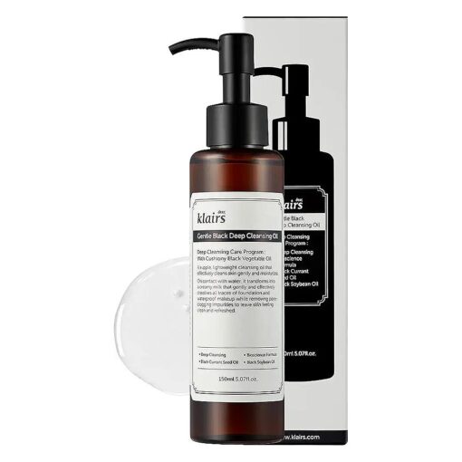 [ DearKlairs ] Gentle Black Deep Cleansing Oil 5.07 Oz | Composed of natural Vegan Black Bean, Black Sesame, Black Currant Seed oil for gentle, non-irritating cleanser for sensitive skin