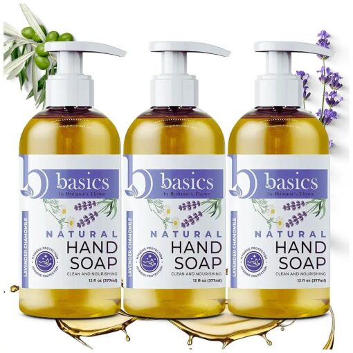 Brittanie 's Thyme Basics Natural Olive Oil Hand Soap, Lavender Chamomile - 12 fl oz, Pack of 3 - Cruelty Free, Vegan, No Synthetic Additives, No Sulfates, Paraben Free, Phthalate Free