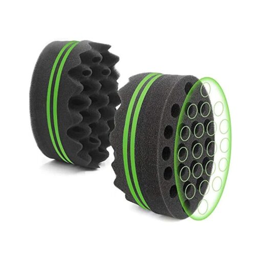 Curl Twist Hair Sponge Big & Small Holes Brush Double-Sided Comb Brush Sponge for Afro Black Men Women ( 2PCS Green Round )