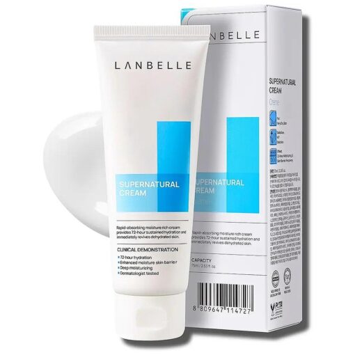 Lanbelle Supernatural Hydrating Facial Cream 2.53 Oz VEGAN 72-hour Super Long Face Moisturizer 14 % Phyto-Mucin Skin-barrier Daily Face Lotion Sensitive Dry Skin Non-Comedogenic No-Scent No Chemicals