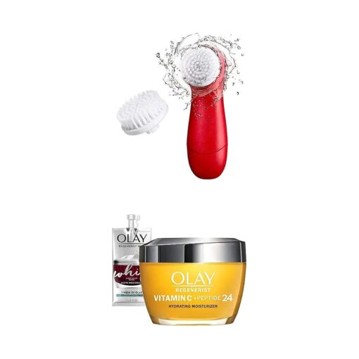 Facial Cleansing Brush by Olay Regenerist, Face Brush with 2 Brush Heads and Vitamin C + Peptide 24 Brightening Face Moisturizer ( 1.7 Oz ) + Travel Size Whip Face Moisturizer