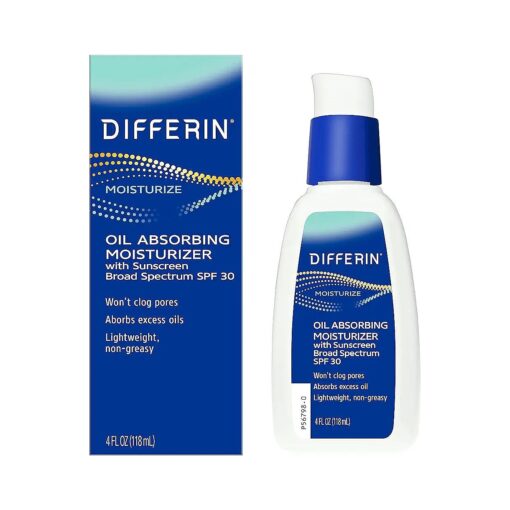 Differin Oil Absorbing Moisturizer with SPF 30, Sunscreen for Face by the makers of Differin Gel, Gentle Skin Care for Acne Prone Sensitive Skin, 4 oz ( Packaging May Vary )