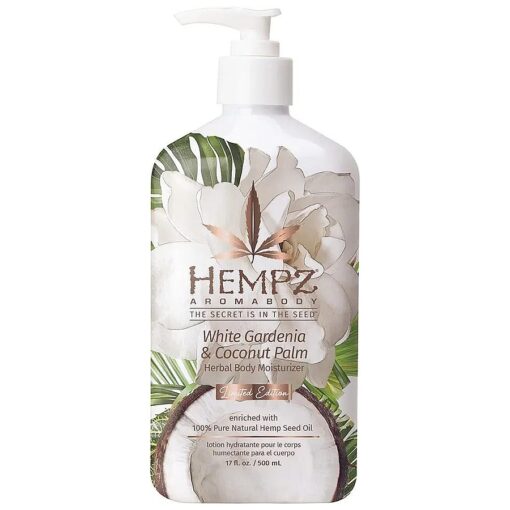 Hempz Body Lotion Moisturizer - White Gardenia & Coconut Palm - Daily Moisturizing Cream, Shea Butter, Coconut Oil - Skin Care Products, All Natural Hemp Seed Oil - 17 Fl Oz