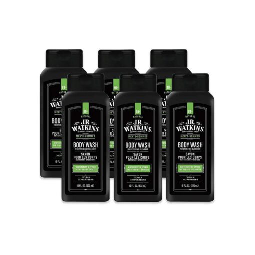 JR Watkins Natural Daily Moisturizing Body Wash, Wintergreen & Sprice, 6 Pack, Hydrating Shower Gel for Men and Women, Free of SLS, USA Made and Cruelty Free, 18 Fl Oz ( Pack of 6 )