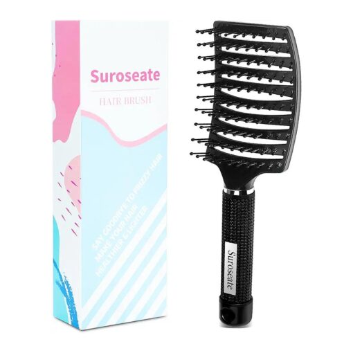 Hair Brush, Detangler Hair Brushes for Women Men Kids Faster Blow Drying, Curved Vent Detangling Brush for Wet Dry Curly Straight Thick Thin Hair Adds Shine, Makes Hair Smooth ( black )