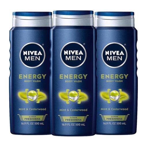 Nivea Men Energy Body Wash with Mint Extract, 3 Pack of 16.9 Fl Oz Bottles