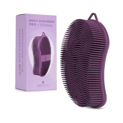 MainBasics Exfoliating Silicone Body Scrubber Pro 2-in-1 Shower Scrubber for Body, Silicone Loofah and Body Exfoliator ( Purple, Body + Exfoliate )