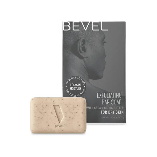 Bevel Soap Bar - Body Wash Bar for Men with Cocoa Butter and Shea Butter, Gently Exfoliates and Moisturizes for Clean, Soft Skin, 5 Oz