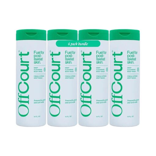 OffCourt Sulfate-Free Body Wash for Men & Women - Non-Drying Exfoliator with Glycolic & Lactic Acids Leaves Skin Fresh & Smooth with Fresh Citrus and Driftwood Scent, 14 Fl, Oz ( Pack of 4 )