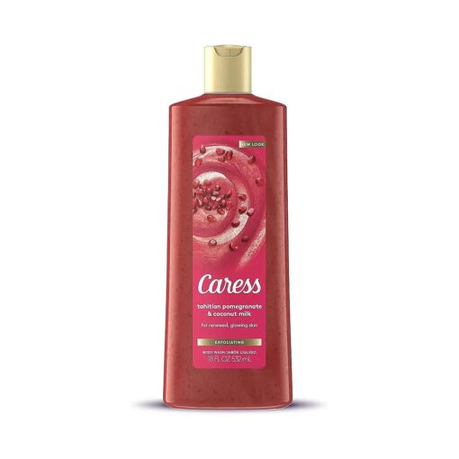 Caress Exfoliating Body Wash For Renewed, Glowing Skin Tahitian Pomegranate & Coconut Milk, 18 Fl Oz