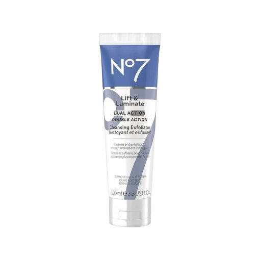 No7 Lift & Luminate Dual Action Cleansing Face Exfoliator - Vitamin C, E & B5 Daily Exfoliating Cleanser - Deep Pore Cleanser for Dullness, Uneven Skin Tone & Brighter More Radiant Skin ( 100ml )