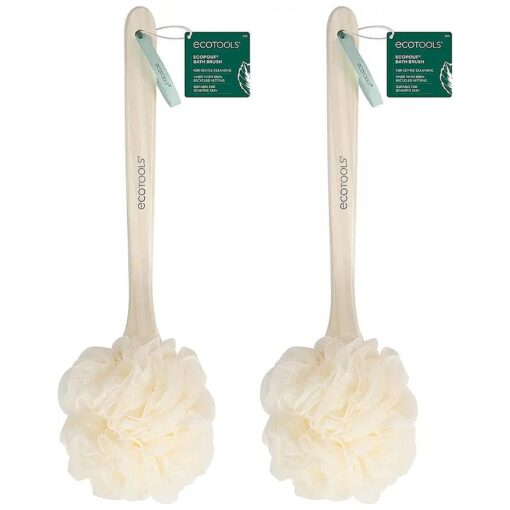 EcoTools EcoPouf Bath Brush, Loofah Brush for Bath & Shower, Made with Long Handle & Recycled, Soft Netting for Gentle Exfoliation, Back Brush for Men & Women, Eco-Friendly & Cruelty-Free, 2 Count