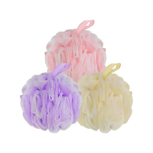 Bath Loofah Sponge Soft Mesh Back Scrubber Exfoliator Loofa Shower Puff Bath Sponges for Women and Men Cleaning Bathing Accessories ( 3Pcs 75G Pink, Purple, Yellow )