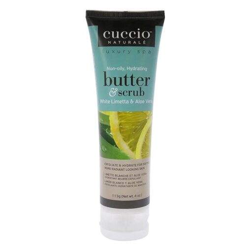 Butter Scrub - Exfoliates And Hydrates - For Softer, Radiant Looking Skin - Infuses Moisture Into Dry Skin - Non-Oily 24 Hour Hydration - Creamy - White Limetta And Aloe Vera - 4 Oz