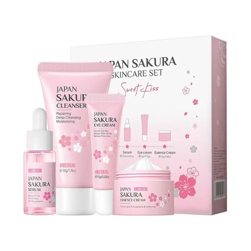 Skin Daily Skincare Set Gentle Skin Cleaning & Care Teenage Girls and Women Gift Set Includes Cleanser Serum Essence Eye Cream ( 4PCS )