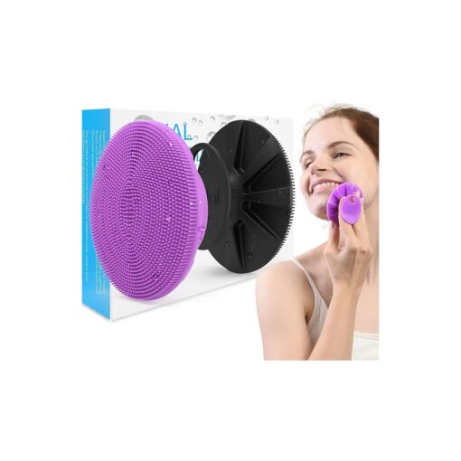 Silicone Face Scrubber 2 Pack, Manual Facial Cleansing Brush, Gentle Face Exfoliator for Sensitive Skin, Skin Care Exfoliating Face Brush for Men and Women, Black+Purple