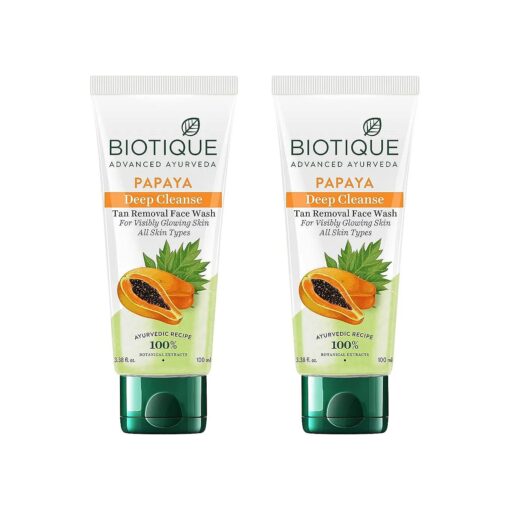 Biotique Papaya Deep Cleanse Face Wash | Gentle Exfoliation | Visibly Glowing Skin | 100 % Botanical Extracts| Suitable for All Skin Types | 2x100ml