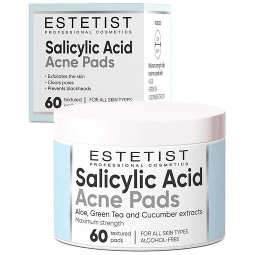 Salicylic and Glycolic Acid Facial Cleansing Pads, Hydrating Acne Pads with Natural Extracts, Exfoliating Face Cleansing Pads for Men and Women, Acne Care Wipes, 60 Count