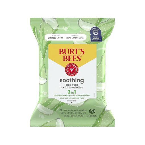 Burt 's Bees Facial Cleansing Towelette Wipes for Sensitive Skin With Cotton Extract, 90 Count ( 30 Count each ) [ 3 Pack ] ( Package May Vary )