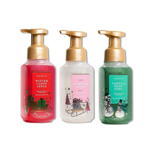 Bath & Body Works Holiday Trio Gentle Foaming Hand Soap Set of 3 - Winter Candy Apple, Vanilla Bean Noel and Champagne Toast, ( Bottle Design May Vary )