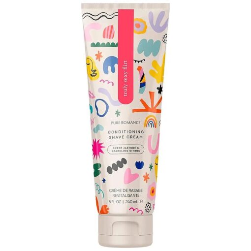 Pure Romance Conditioning Shave Cream - Truly Sexy Flirt - Jojoba Oil & Gentle Formula for Sensitive Skin - Prevents Razor Bumps & Ingrown Hairs - Exquisite Jasmine & Lemon Scent, 8 Fl Oz