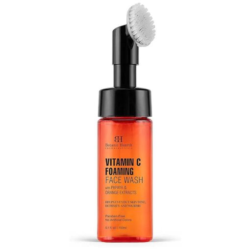 Botanic Hearth Vitamin C Foaming Face Wash with Papaya & Orange | Extracts Built-In Silicone Brush | Cleansing & Glowing Skin | Paraben & Sulphate Free | Face Cleanser for Women & Men | 5.1 fl oz