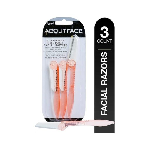 About Face Fuzz-Free Compact Facial Razors for Shaving & Exfoliating - Includes 3 Beauty Groomers - For Face, Lips & Eyebrows