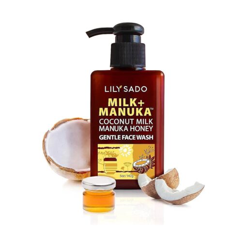 LILY SADO MILK+MANUKA Coconut Milk & Manuka Honey Gentle Gel Face Cleanser - Natural Cruelty-Free Facial Wash Cleanses, Balances, Soothes & Hydrates - Reduces Pores & Blackheads - 5oz