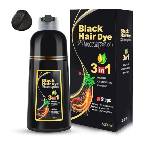 Hair Dye Shampoo for Gray Hair, Herbal Ingredients 3 in 1 Black Women Men, Grey Coverage 500ml ( Black ) ,17.6 Fl Oz